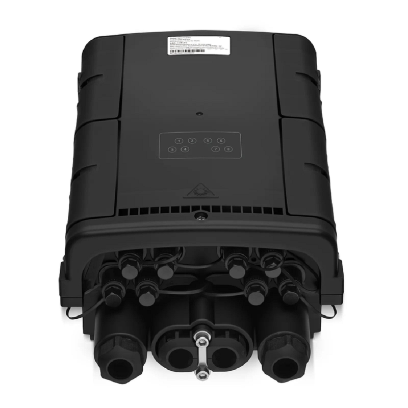 Refurb Squared Fully Pre-Terminated Fiber Distribution Hub Box for Quick ODN, 1 Uncut Port, 2 Branch Ports and 8 SC/APC Hardened Adapters, Mechanical Seal, Supports 1:2/1:4/1:8 Mini Splitters, PP+GF, IP68, Wall/Pole/Aerial Mount, Indoor/Outdoor