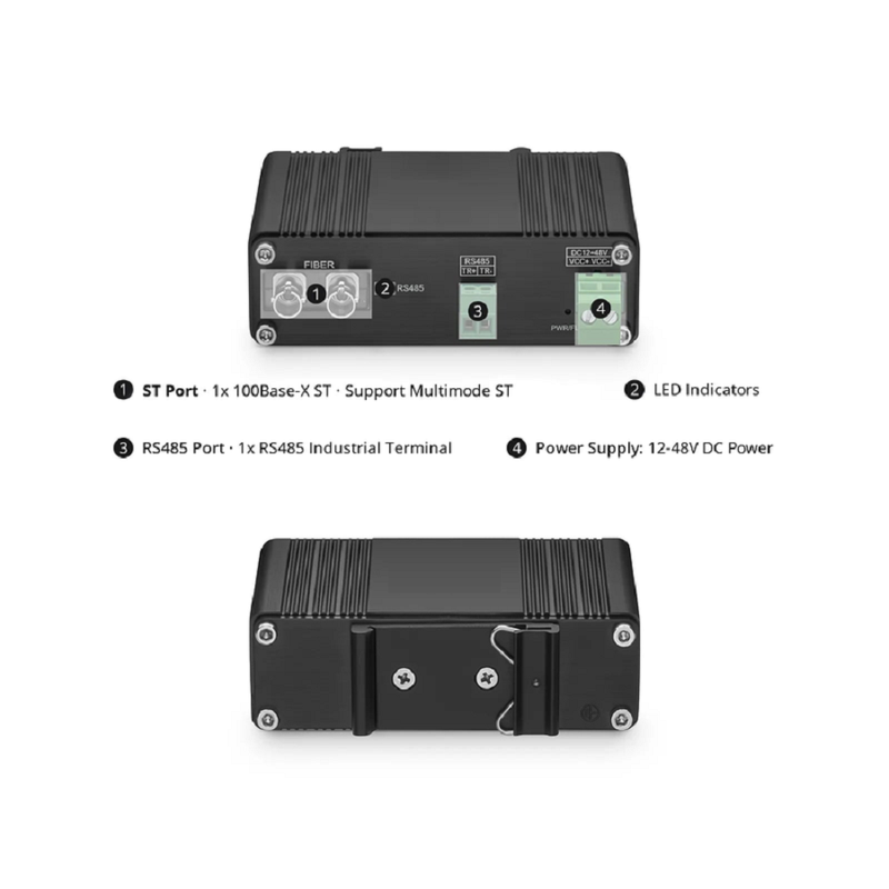 Refurb Squared Industrial Unmanaged 1 x RS485 2-Wire to 1 x 100Base-X Multimode SC 850nm 550m Ethernet Media Converter