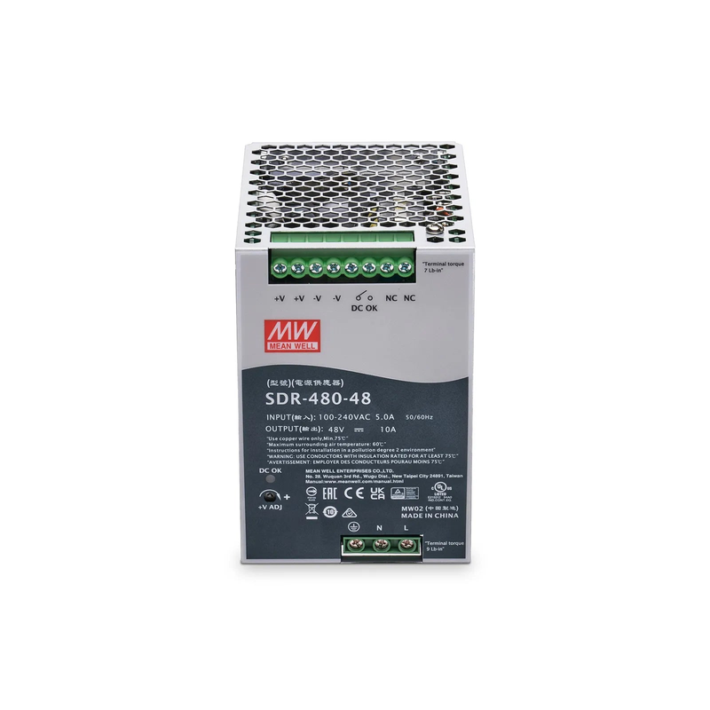 Refurb Squared 480W 48VDC Slim DIN Rail High-Performance Industrial Power Supply with PFC Function