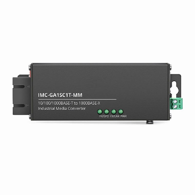 Refurb Squared Mini Industrial 1x 10/100/1000Base-T RJ45 to 1x 1000Base-X Multimode SC 850nm 220/550m Gigabit Ethernet Media Converter, American Plug Standard