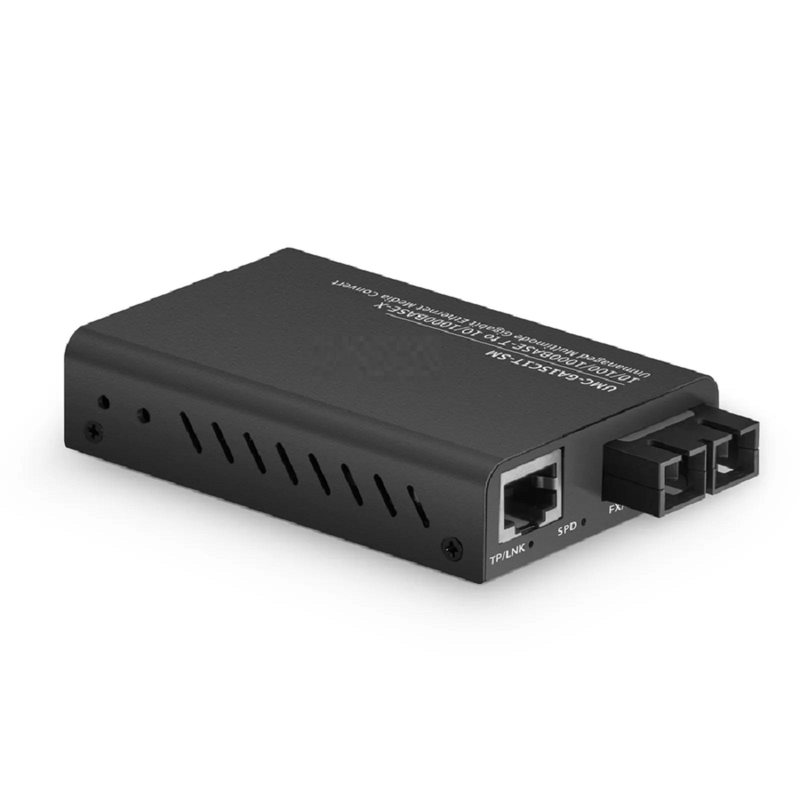 Refurb Squared Mini Unmanaged 1x 10/100/1000Base-T RJ45 to 1x 100/1000Base-X Single Mode SC 1310nm 10km Gigabit Ethernet Media Converter, American Plug Standard