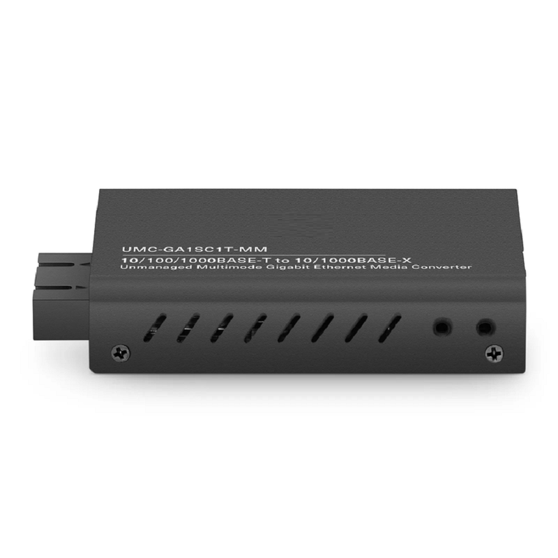 Refurb Squared Mini Unmanaged 1x 10/100/1000Base-T RJ45 to 1x 100/1000Base-X Multimode SC 850nm 220/550m Gigabit Ethernet Media Converter, American Plug Standard