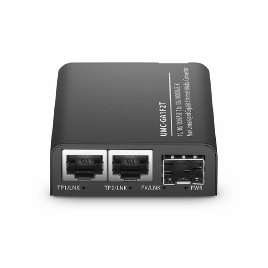 Refurb Squared Mini Unmanaged 2x 10/100/1000Base-T RJ45 to 1x 1000Base-X SFP Gigabit Ethernet Media Converter, British Plug Standard
