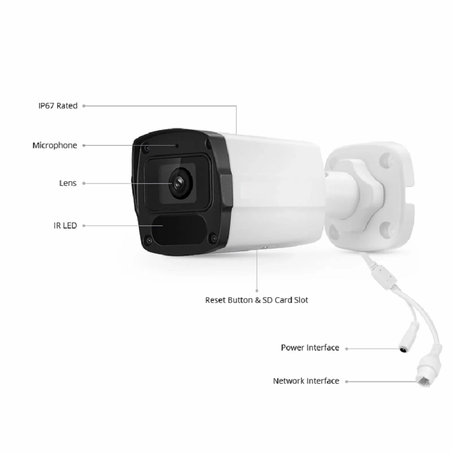Refurb Squared IPC301-5M-B Bullet Camera, with 2.8mm Fixed Lens, 5MP Resolution, Built-in Mic, 131ft Night Vision, Smart Intrusion Prevention IP67 PoE Network Camera