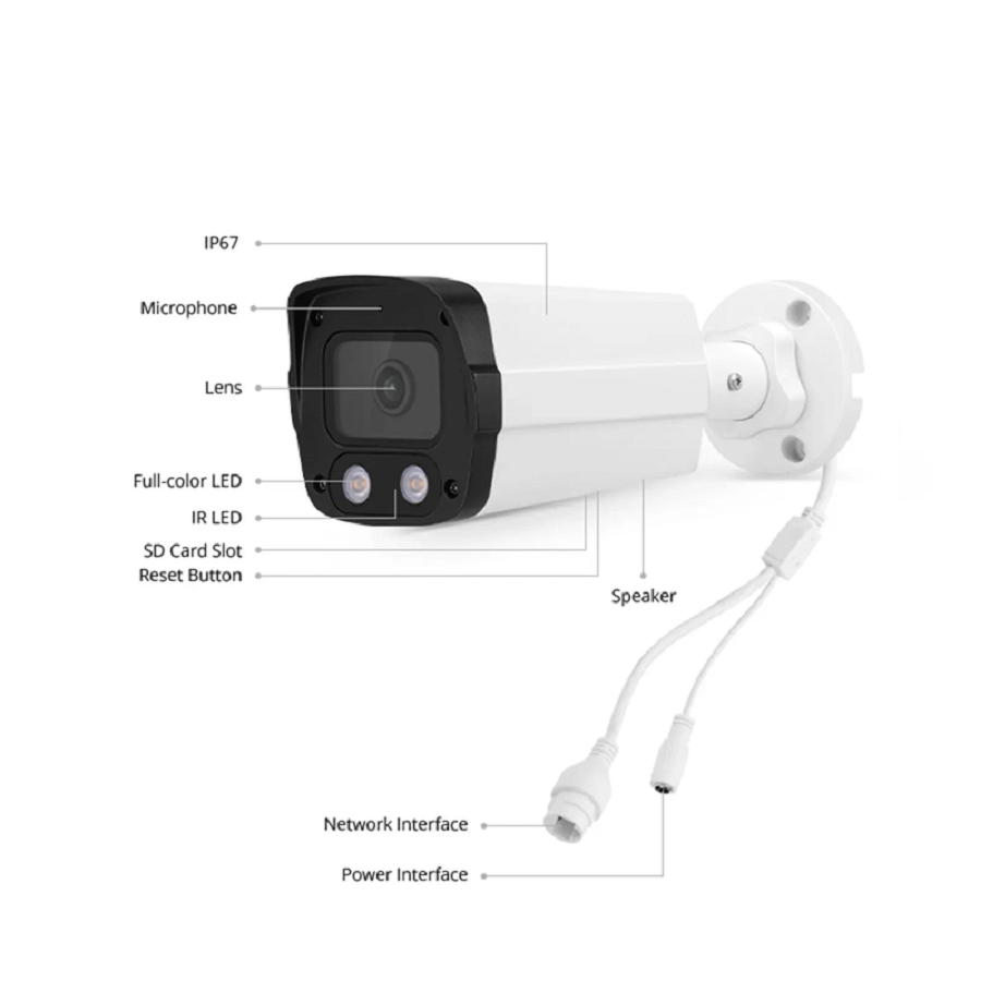 Refurb Squared IPC201-8M-B Bullet Camera, with Fixed 2.8mm Lens, 8MP Resolution, Built-in Mic  Speaker, 98ft Night Vision, Smart Person/Vehicle Detection, IP67 PoE Network Camera