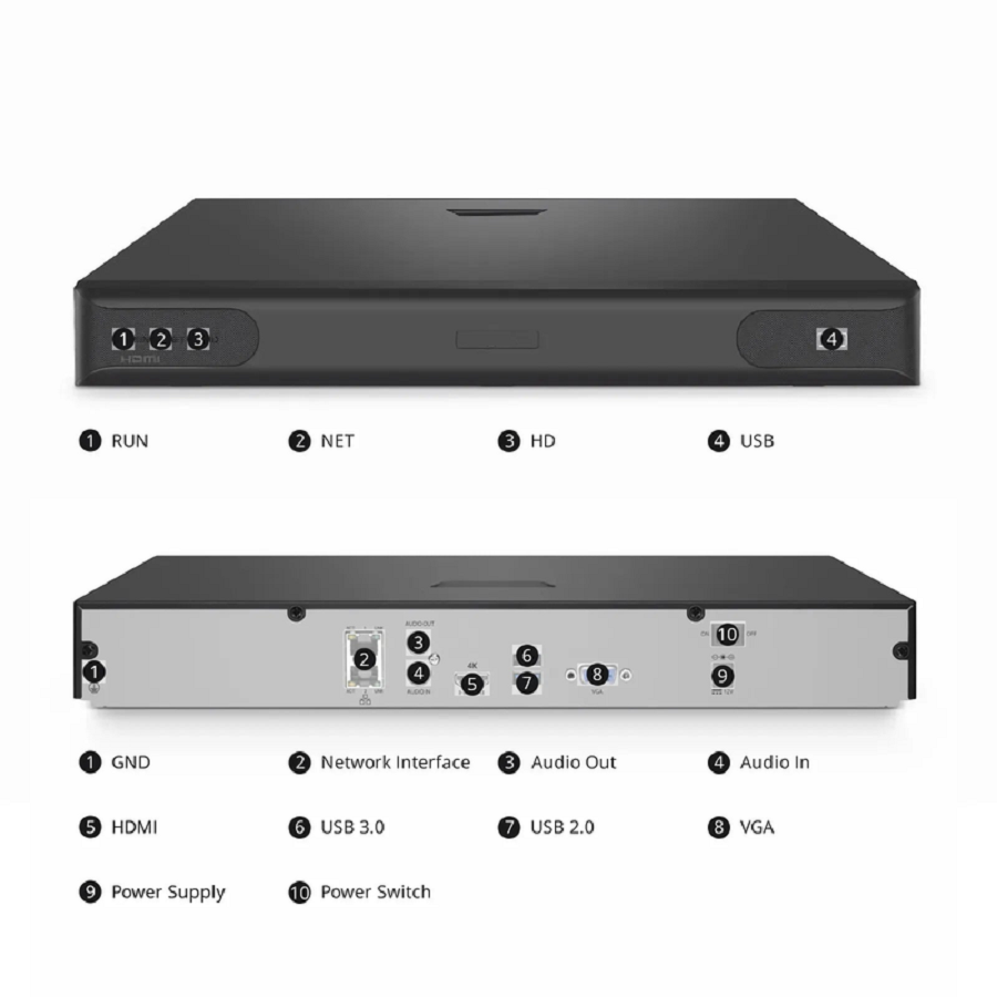 Refurb Squared NVR102-9C, 9-Channel Network Video Recorder, Record 9CH 4K@30fps, Live View/Playback 2CH 4K@30fps, Supports up to 2x8TB Hard Drive (Not Included)