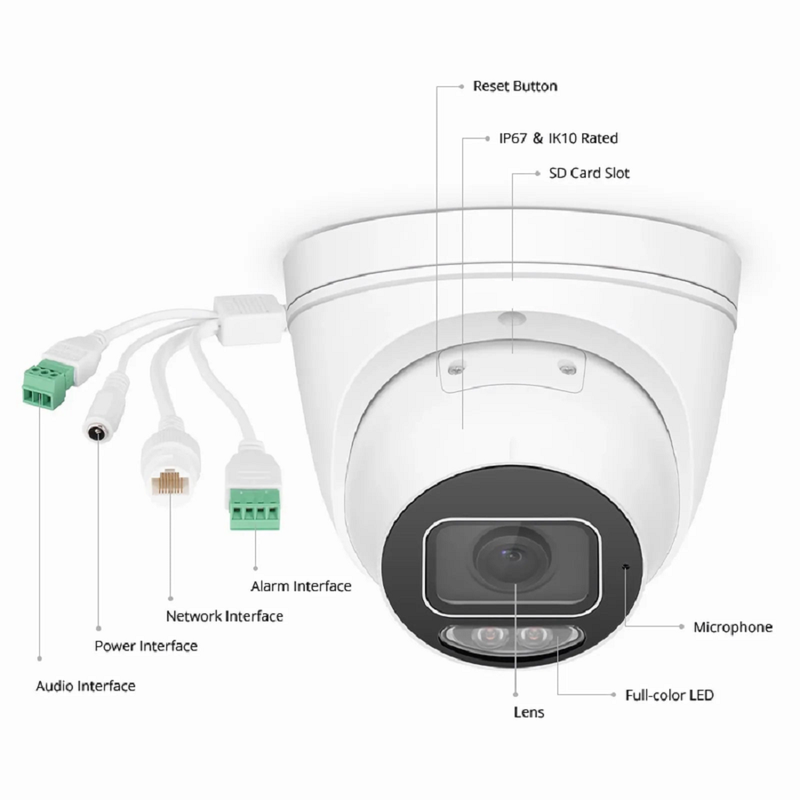 Refurb Squared IPC501-FC-8M-T, 8MP Turret PoE Network Camera with Built-in Mic, 98ft Color Night Vision, Smart Intrusion Prevention, Deep Face Capture, IP67 & IK10 Rating, 2.8mm Fixed Lens