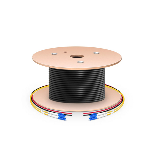 Refurb Squared 200m (656ft) Hybrid Fiber and Power Cable, Indoor, Plenum (OFNP), Single Mode (OS2), 2 Fibers, Tight-Buffered, LC UPC Simplex to LC UPC Simplex, 2 Conductors 12AWG