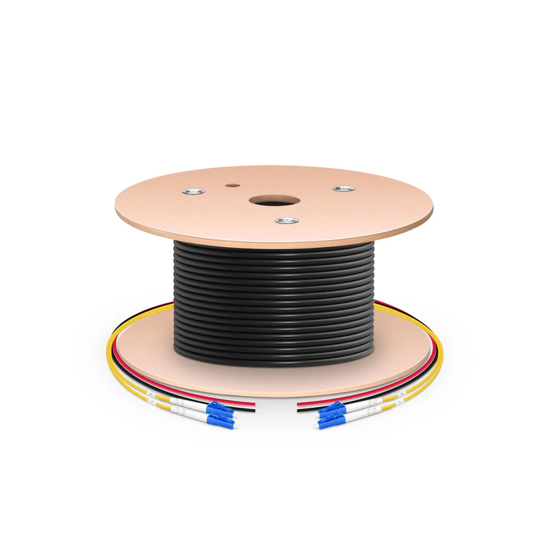 Refurb Squared 200m (656ft) Hybrid Fiber and Power Cable, Indoor, Plenum (OFNP), Single Mode (OS2), 2 Fibers, Tight-Buffered, LC UPC Simplex to LC UPC Simplex, 2 Conductors 17AWG