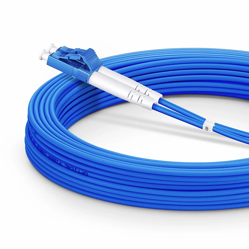 Refurb Squared 30m (98ft) Armored Fiber Patch Cable, 2 Fibers, LC UPC Duplex to LC UPC Duplex, Single Mode (OS2), Riser (OFCR), 3.0mm, Blue