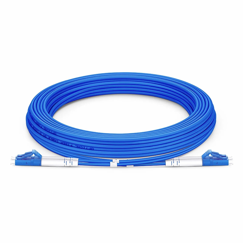 Refurb Squared 5m (16ft) Armored Fiber Patch Cable, 2 Fibers, LC UPC Duplex to LC UPC Duplex, Single Mode (OS2), Riser (OFCR), 3.0mm, Blue