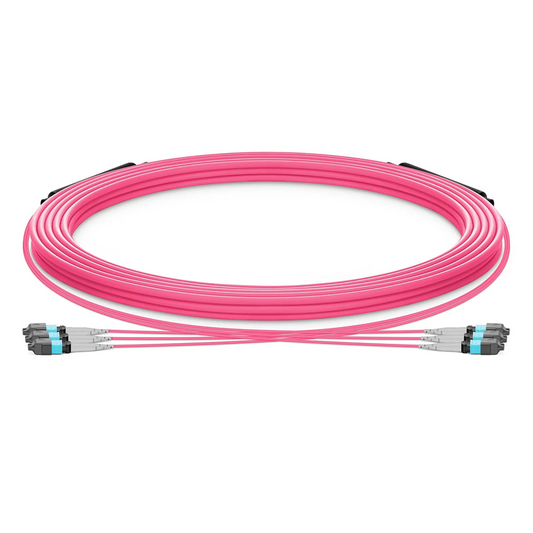Refurb Squared 30m (98ft) MTP® Trunk Cable, MTP®-8 UPC (Female) to MTP®-8 UPC (Female), 24 Fibers, Multimode (OM4), Plenum (OFNP), 0.20dB Max, Type B, Double Jacket, Magenta
