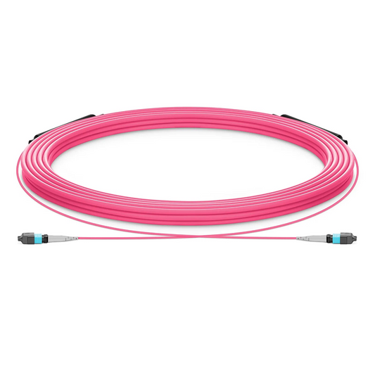 Refurb Squared 30m (98ft) MTP® Trunk Cable, MTP®-8 UPC (Female) to MTP®-8 UPC (Female), 8 Fibers, Multimode (OM4), Plenum (OFNP), 0.20dB Max, Type B, Double Jacket, Magenta