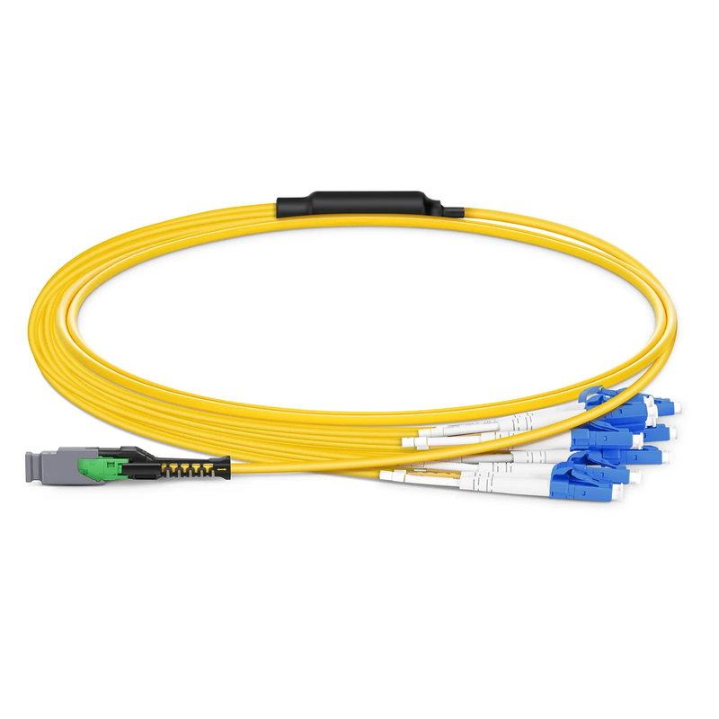 Refurb Squared 1m (3ft) MMC Harness, MMC-16 APC (Female) to 8 x LC UPC Duplex, 16 Fibers, Single Mode (OS2), Plenum (OFNP), 0.35dB Max, Jumper Polarity, Yellow