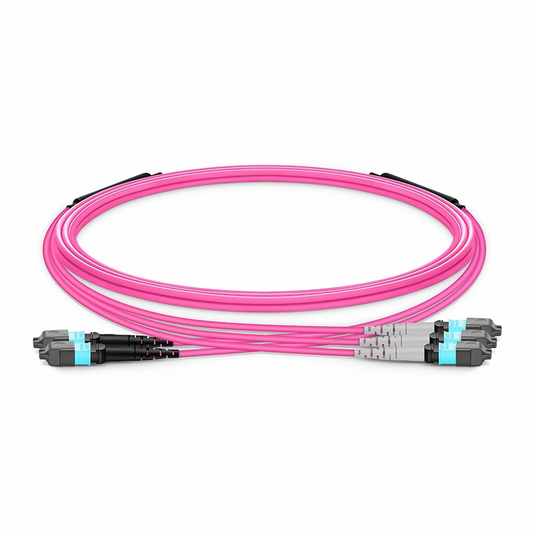 Refurb Squared 3m (10ft) MTP® Breakout Cable, 2 x MTP®-12 UPC (Male) to 3 x MTP®-8 UPC (Female), 24 Fibers, Multimode (OM4), Plenum (OFNP), 0.35dB Max, Type A, Magenta