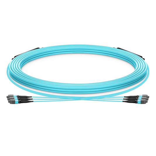 Refurb Squared 30m (98ft) MTP® Trunk Cable, MTP®-12 UPC (Male) to MTP®-12 UPC (Female), 36 Fibers, Multimode (OM3), Plenum (OFNP), 0.20dB Max, Type A, Double Jacket, Aqua