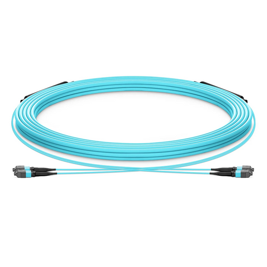 Refurb Squared 30m (98ft) MTP® Trunk Cable, MTP®-12 UPC (Male) to MTP®-12 UPC (Female), 24 Fibers, Multimode (OM3), Plenum (OFNP), 0.20dB Max, Type A, Double Jacket, Aqua
