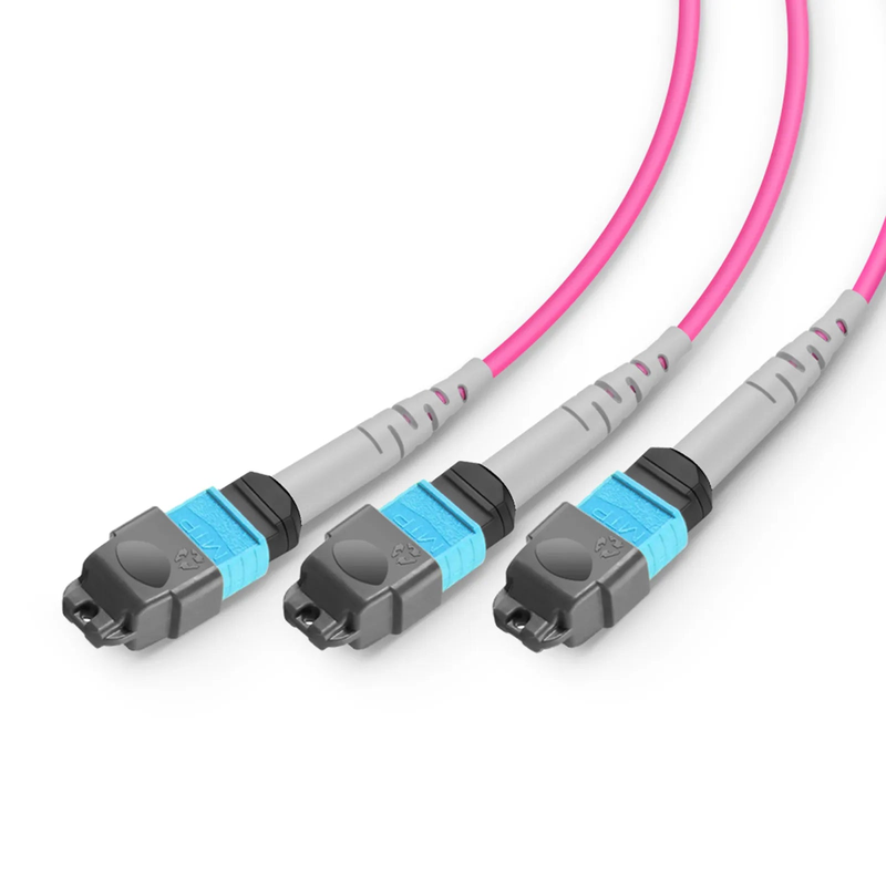 Refurb Squared 3m (10ft) MMC Breakout Cable, MMC-24 APC (Female) to 3 x MTP®-8 UPC (Female), 24 Fibers, Multimode (OM4), Plenum (OFNP), 0.35dB Max, Jumper Polarity, Magenta