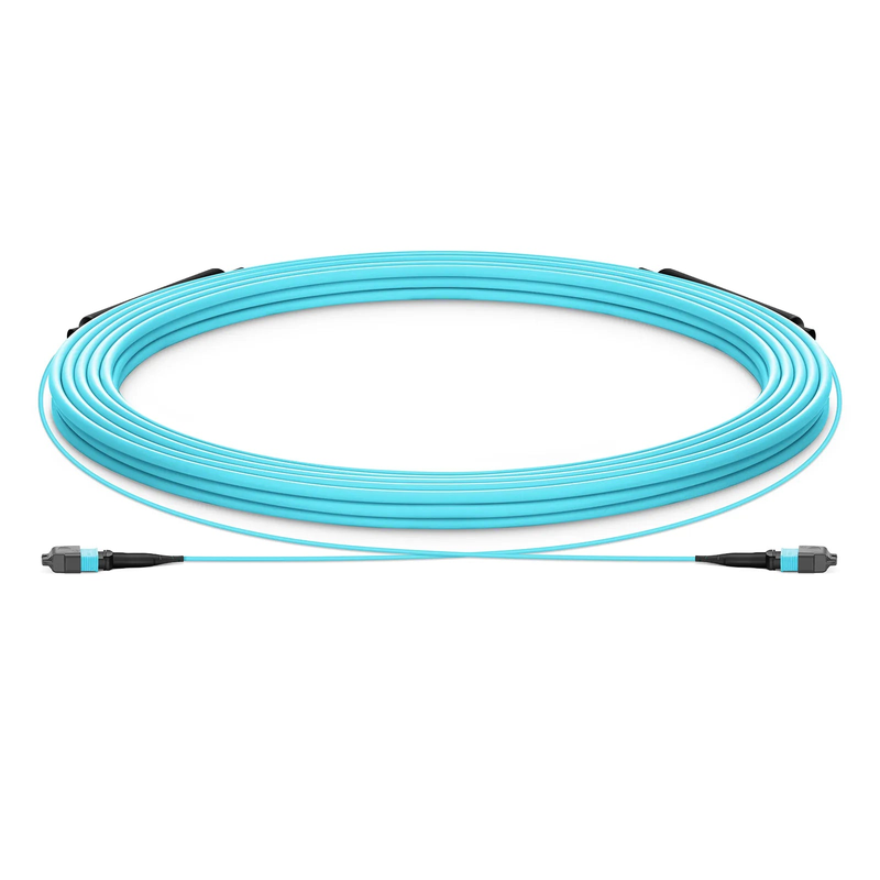 Refurb Squared 30m (98ft) MTP® Trunk Cable, MTP®-12 UPC (Female) to MTP®-12 UPC (Female), 12 Fibers, Multimode (OM3), Plenum (OFNP), 0.20dB Max, Type B, Double Jacket, Aqua