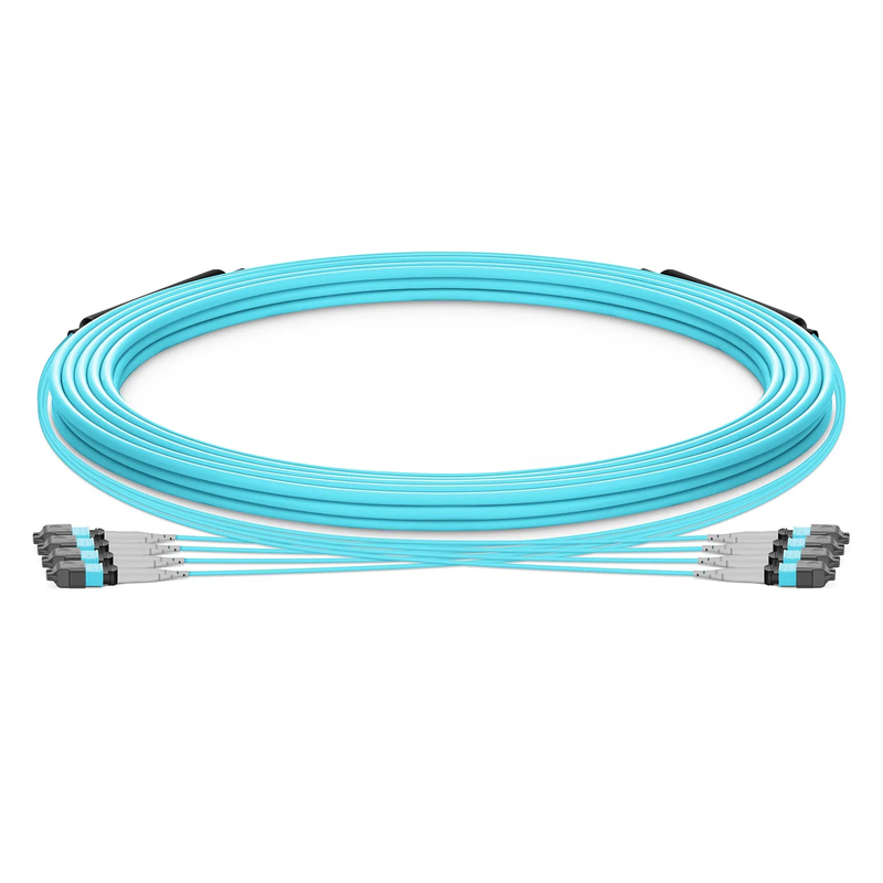 Refurb Squared 30m (98ft) MTP® Trunk Cable, MTP®-8 UPC (Male) to MTP®-8 UPC (Male), 32 Fibers, Multimode (OM3), Plenum (OFNP), 0.20dB Max, Type B, Double Jacket, Aqua