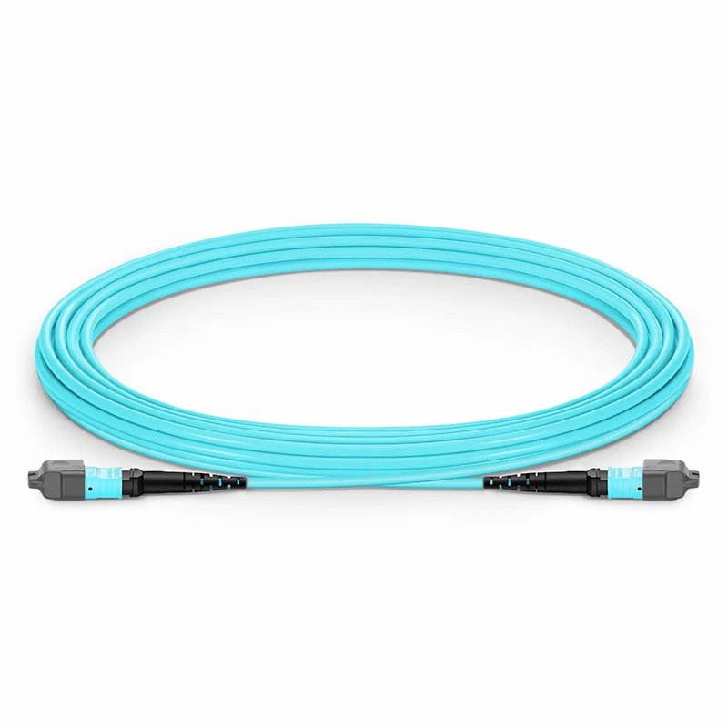 Refurb Squared 5m (16ft) MTP® Jumper, MTP®-12 UPC (Female) to MTP®-12 UPC (Female), 12 Fibers, Multimode (OM3), Plenum (OFNP), 0.35dB Max, Type A, Aqua