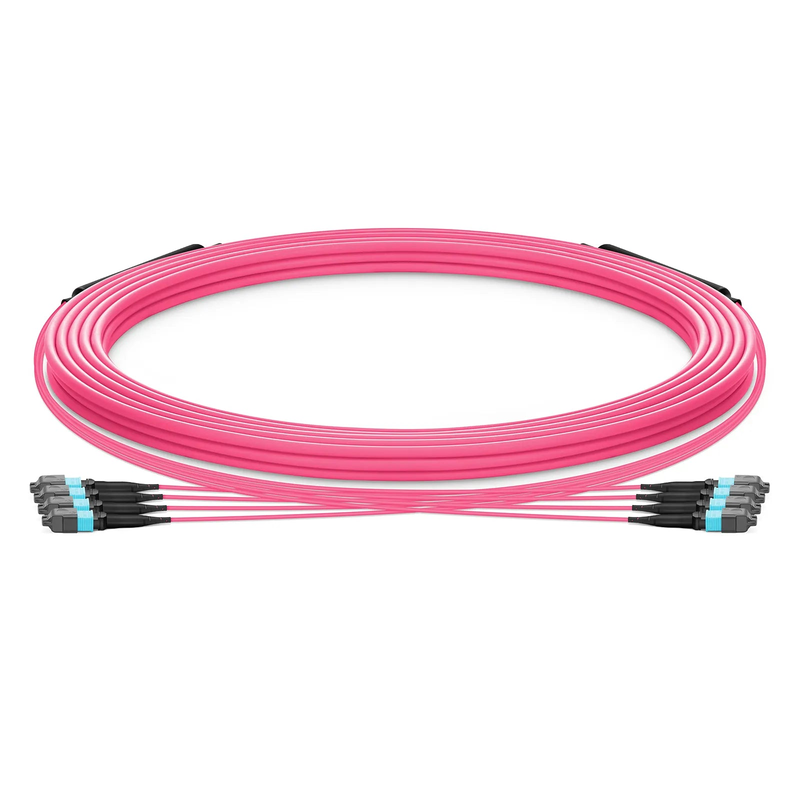 Refurb Squared 30m (98ft) MTP® Trunk Cable, MTP®-12 UPC (Male) to MTP®-12 UPC (Male), 48 Fibers, Multimode (OM4), Plenum (OFNP), 0.20dB Max, Type B, Double Jacket, Magenta