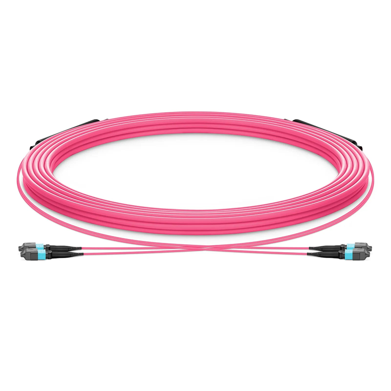 Refurb Squared 30m (98ft) MTP® Trunk Cable, MTP®-12 UPC (Male) to MTP®-12 UPC (Male), 24 Fibers, Multimode (OM4), Plenum (OFNP), 0.20dB Max, Type B, Double Jacket, Magenta