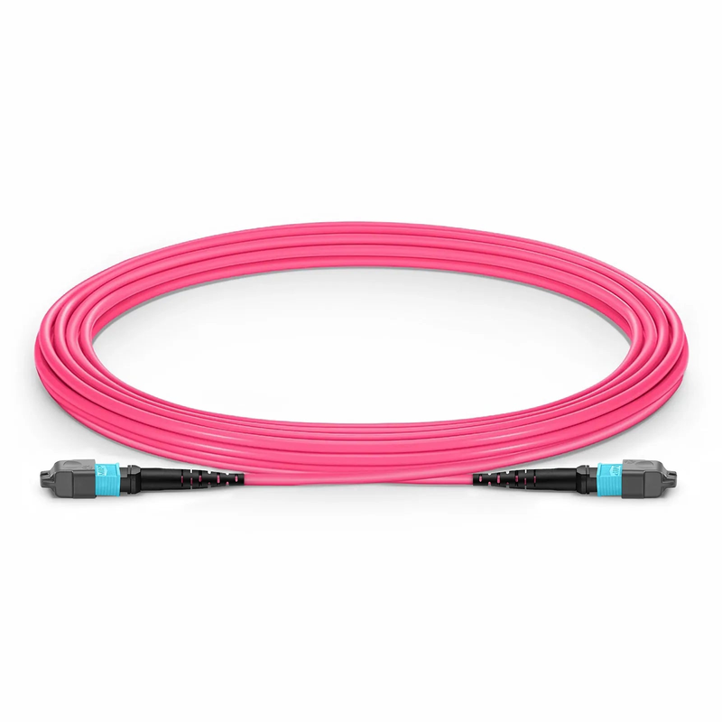 Refurb Squared 6m (20ft) MTP® Jumper, MTP®-12 UPC (Female) to MTP®-12 UPC (Female), 12 Fibers, Multimode (OM4), Plenum (OFNP), 0.35dB Max, Type B, Magenta