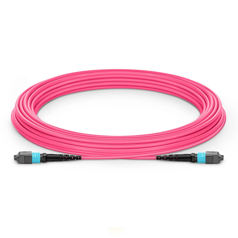 Refurb Squared 20m (66ft) MTP® Jumper, MTP®-12 UPC (Female) to MTP®-12 UPC (Female), 12 Fibers, Multimode (OM4), Plenum (OFNP), 0.35dB Max, Type B, Magenta