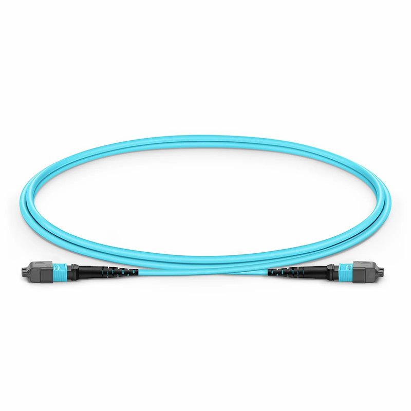 Refurb Squared 1m (3ft) MTP® Jumper, MTP®-12 UPC (Female) to MTP®-12 UPC (Female), 12 Fibers, Multimode (OM3), Plenum (OFNP), 0.35dB Max, Type B, Aqua