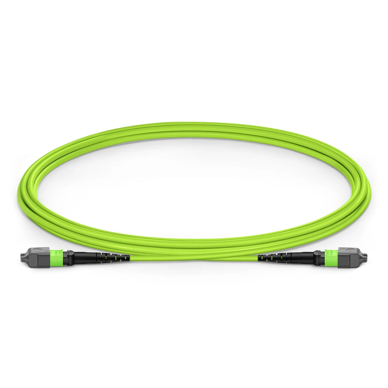 Refurb Squared 2m (7ft) MTP® Jumper, MTP®-12 UPC (Female) to MTP®-12 UPC (Female), 12 Fibers, Multimode (OM5), Plenum (OFNP), 0.35dB Max, Type A, Lime Green