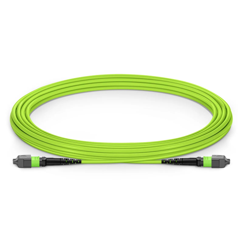 Refurb Squared 5m (16ft) MTP® Jumper, MTP®-12 UPC (Female) to MTP®-12 UPC (Female), 12 Fibers, Multimode (OM5), Plenum (OFNP), 0.35dB Max, Type A, Lime Green