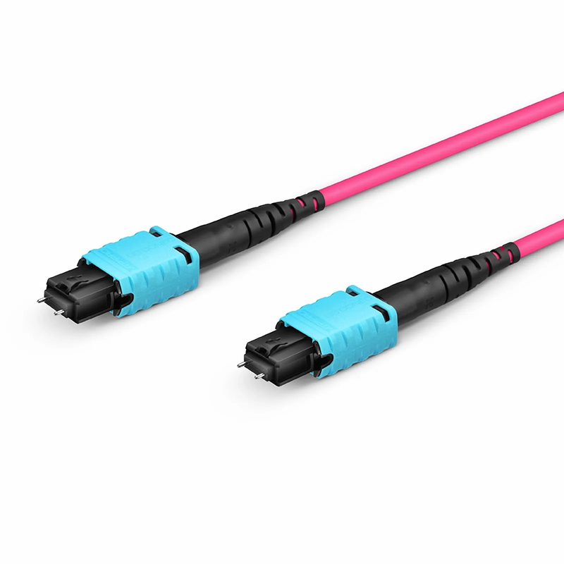Refurb Squared 2m (7ft) MTP® PRO Jumper, MTP® PRO-12 UPC (Male) to MTP® PRO-12 UPC (Male), 12 Fibers, Multimode (OM4), Plenum (OFNP), 0.35dB Max, Type B, Magenta