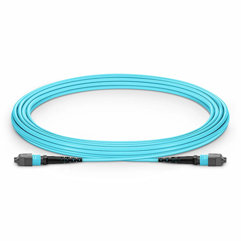 Refurb Squared 5m (16ft) MTP® Jumper, MTP®-12 UPC (Female) to MTP®-12 UPC (Female), 12 Fibers, Multimode (OM3), Plenum (OFNP), 0.35dB Max, Type A, Aqua