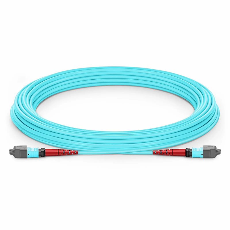 Refurb Squared 15m (49ft) MTP® Jumper, MTP®-24 UPC (Female) to MTP®-24 UPC (Female), 24 Fibers, Multimode (OM3), Plenum (OFNP), 0.35dB Max, Type A, Aqua
