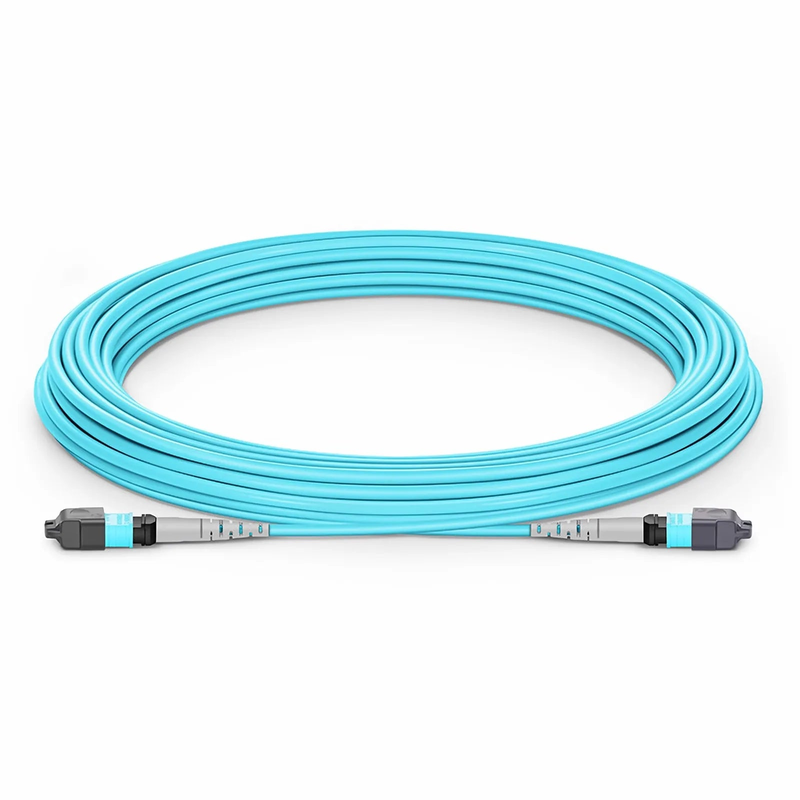 Refurb Squared 10m (33ft) MTP® Jumper, MTP®-8 UPC (Female) to MTP®-8 UPC (Female), 8 Fibers, Multimode (OM3), Plenum (OFNP), 0.35dB Max, Type B, Aqua