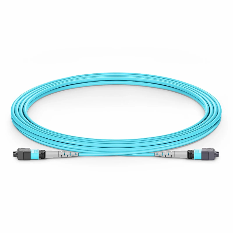 Refurb Squared 3m (10ft) MTP® Jumper, MTP®-8 UPC (Female) to MTP®-8 UPC (Female), 8 Fibers, Multimode (OM3), Plenum (OFNP), 0.35dB Max, Type B, Aqua