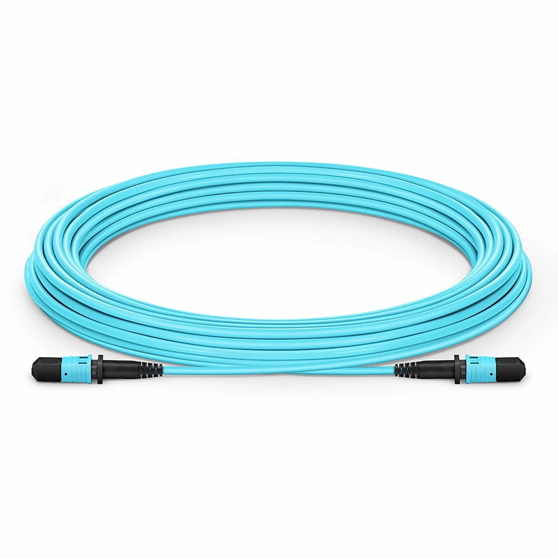 Refurb Squared 30m (98ft) MPO Jumper, Senko MPO-12 APC (Female) to MPO-12 APC (Female), 8 Fibers, Multimode (OM3), LSZH, 0.35dB Max, Type B, Aqua