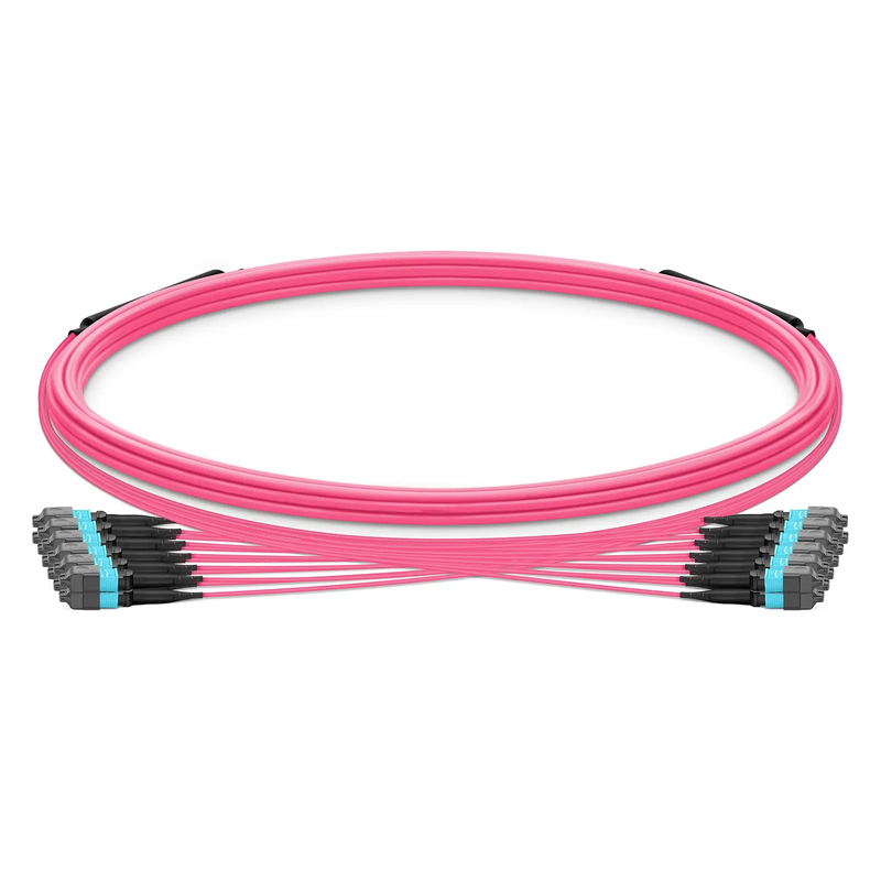 Refurb Squared 5m (16ft) MTP® Trunk Cable, MTP®-12 UPC (Female) to MTP®-12 UPC (Female), 144 Fibers, Multimode (OM4), Plenum (OFNP), 0.20dB Max, Type B, Double Jacket, Magenta