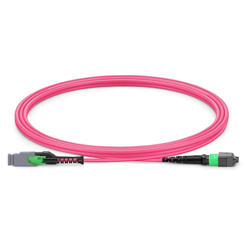 Refurb Squared 2m (7ft) MMC Jumper, MMC-16 APC (Female) to MTP®-16 APC (Female), 16 Fibers, Multimode (OM4), Plenum (OFNP), 0.35dB Max, Jumper Polarity, Magenta