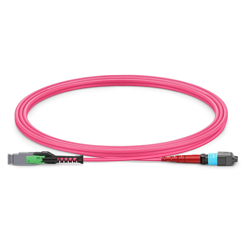 Refurb Squared 2m (7ft) MMC Jumper, MMC-24 APC (Female) to MTP®-24 UPC (Female), 24 Fibers, Multimode (OM4), Plenum (OFNP), 0.35dB Max, Jumper Polarity, Magenta