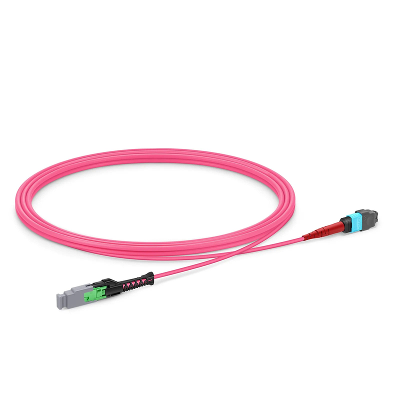 Refurb Squared 2m (7ft) MMC Jumper, MMC-24 APC (Female) to MTP®-24 UPC (Female), 24 Fibers, Multimode (OM4), Plenum (OFNP), 0.35dB Max, Jumper Polarity, Magenta