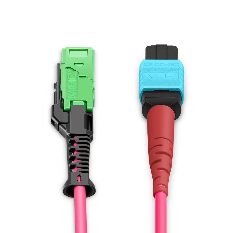 Refurb Squared 2m (7ft) MMC Jumper, MMC-24 APC (Female) to MTP®-24 UPC (Female), 24 Fibers, Multimode (OM4), Plenum (OFNP), 0.35dB Max, Jumper Polarity, Magenta