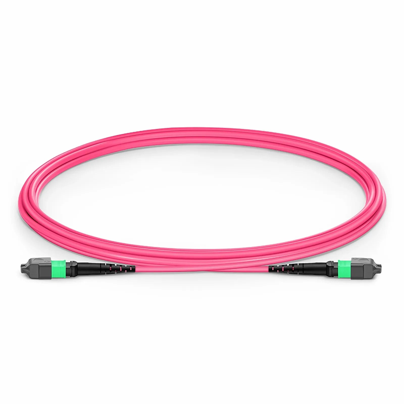 Refurb Squared 2m (7ft) MTP® Jumper, MTP®-16 APC (Female) to MTP®-16 APC (Female), 16 Fibers, Multimode (OM4), Plenum (OFNP), 0.35dB Max, Crossover, Magenta