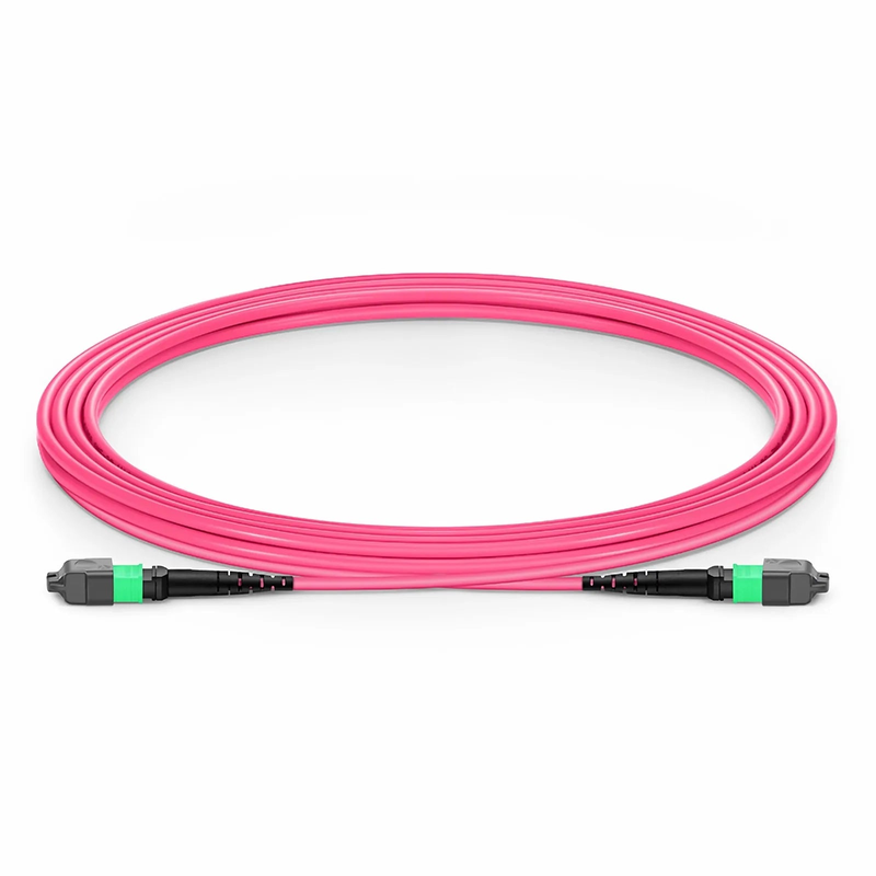 Refurb Squared 3m (10ft) MTP® Jumper, MTP®-16 APC (Female) to MTP®-16 APC (Female), 16 Fibers, Multimode (OM4), Plenum (OFNP), 0.35dB Max, Crossover, Magenta