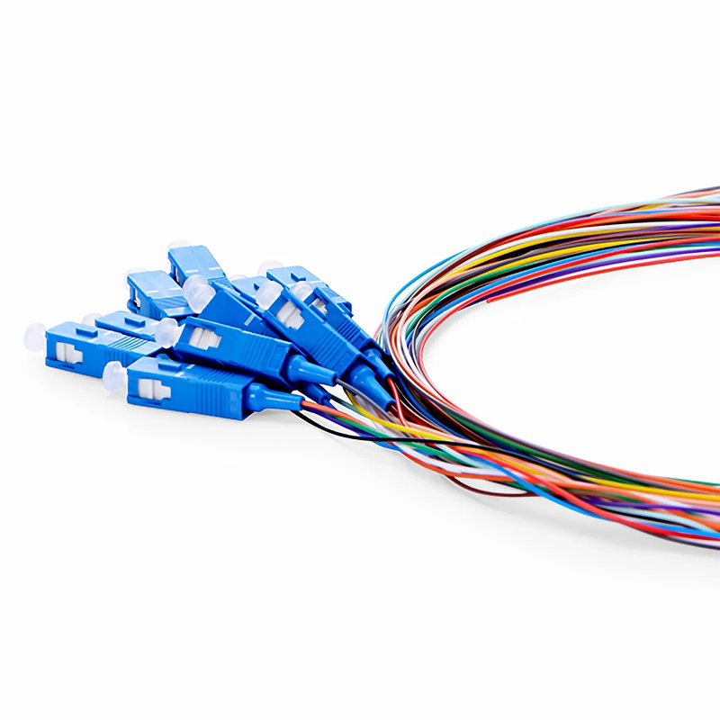 Refurb Squared 2m (7ft) Fiber Pigtail, SC UPC to Unterminated, 12 Fibers, Unjacketed Color-Coded, OS2 Single Mode, PVC (Unrated), 0.9mm, 12-Color