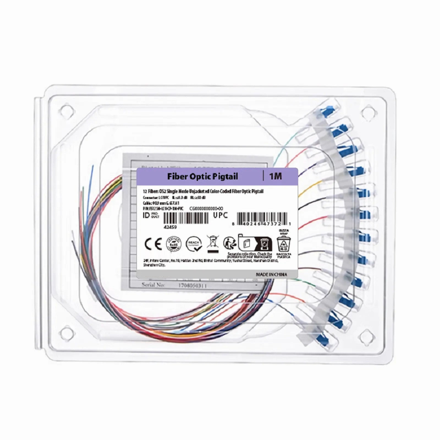 Refurb Squared 1m (3ft) Fiber Pigtail, LC UPC to Unterminated, Simplex, OM3 Multimode, PVC (Unrated), 0.9mm, Aqua