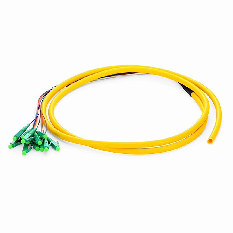 Refurb Squared 1.5m (5ft) Fiber Pigtail, LC APC to Unterminated, 12 Fibers, Bunch, OS2 Single Mode, PVC (Unrated), 0.9mm, Yellow