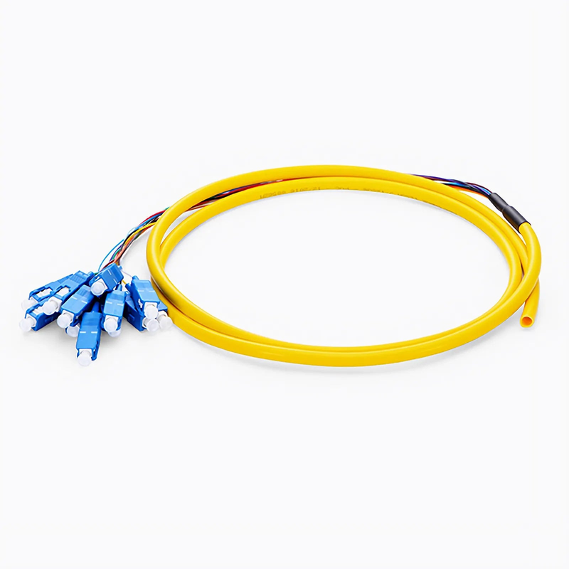 Refurb Squared 1.5m (5ft) Fiber Pigtail, SC UPC to Unterminated, 12 Fibers, Bunch, OS2 Single Mode, PVC (Unrated), 0.9mm, Yellow