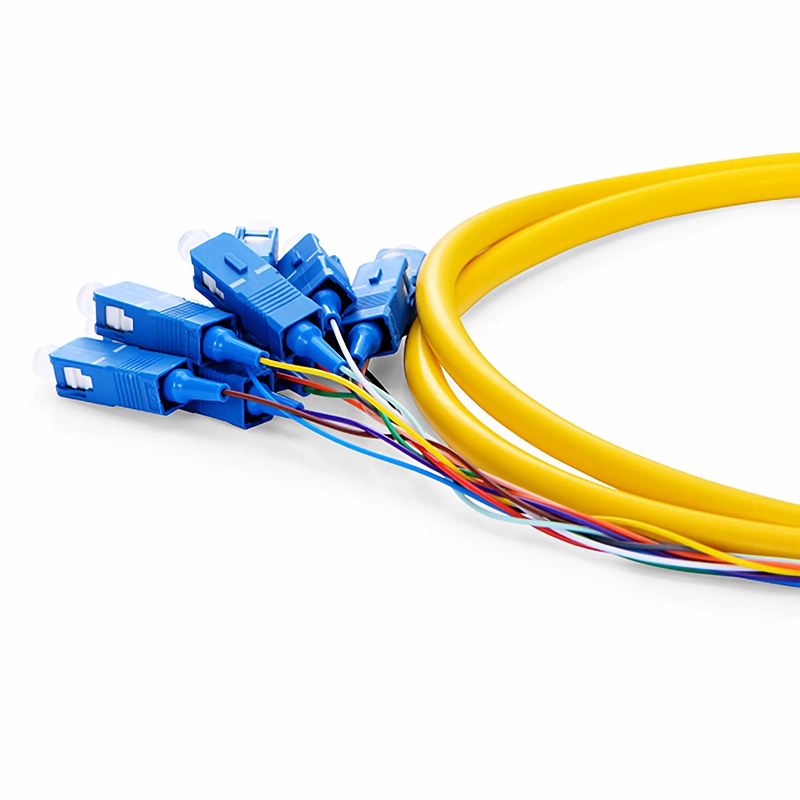 Refurb Squared 1.5m (5ft) Fiber Pigtail, SC UPC to Unterminated, 12 Fibers, Bunch, OS2 Single Mode, PVC (Unrated), 0.9mm, Yellow